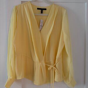White House Black Market Yellow Wrap Blouse – NWT – Size M
